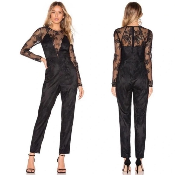 Lovers + Friends Pants - Lovers + Friends Black Lace Sheer Nora Jumpsuit